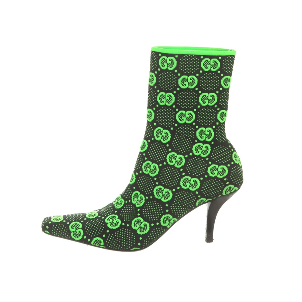 Gucci Black & Neon Green Logo Ankle Boots